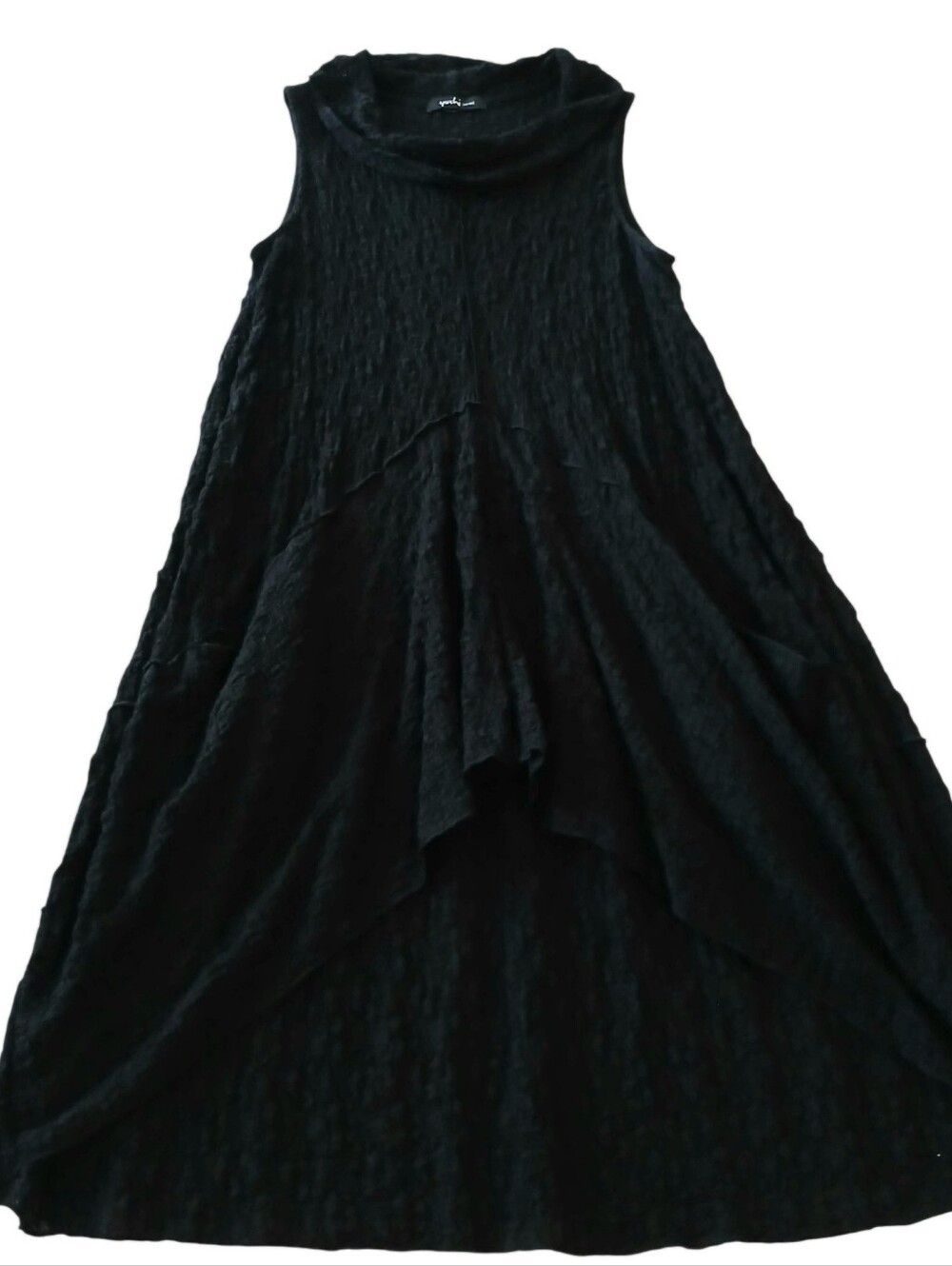 Yushi Lagenlook Textured Tunic L Funnel Neck Pockets Asymmetrical Black Art